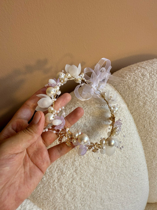 Tiara de perlas color lila 💜