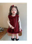 Vestido Burdeos con Volantes y Bolso de Lazo – Estilo Clásico para Niña | | Ropa de bebé y niña | El Closet de Emma