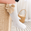 Medias Altas Tejidas Perlas con Lazo Beige – Estilo Clásico Elegante | Calcetines | Ropa de bebé y niña | El Closet de Emma