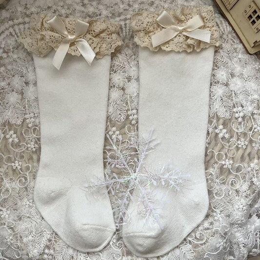 Medias con Encaje y Lazo Vintage