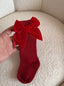 Medias Largas Rojo Velvet – Lazo Grande | Calcetines | Ropa de bebé y niña | El Closet de Emma