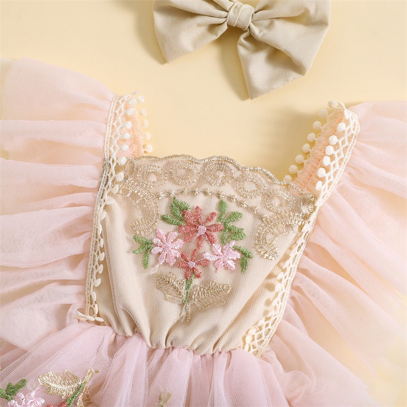 Enterizo de Tul Bordado con Volantes y Vincha – Modelo Royal Bloom