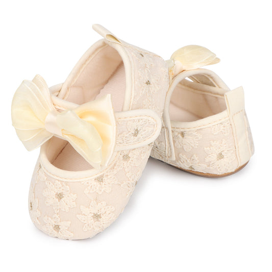 Zapatos Amarillo de Encaje con Lazo para Bebé | Elegantes y Suaves
