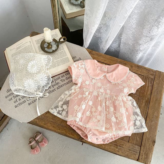 Enterizo Elegante Rosa con Tul Bordado