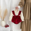 Romper Conjunto Velvet Rojo – Tirantes y Lazo | Vestido de Encaje | Ropa de bebé y niña | El Closet de Emma