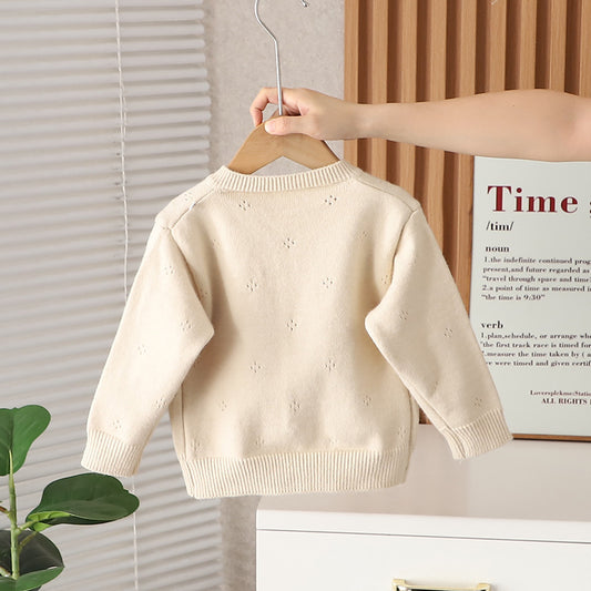 Cárdigan Beige con Flores Bordadas