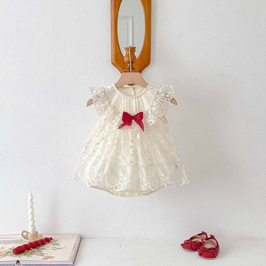 Romper Vestido Ivory Encaje Floral – Lazo Rojo