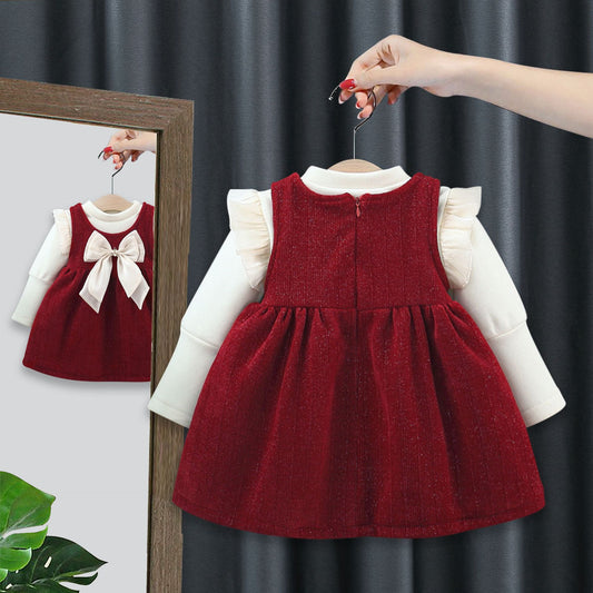 Vestido Burdeos Elegante con Lazo Perlado