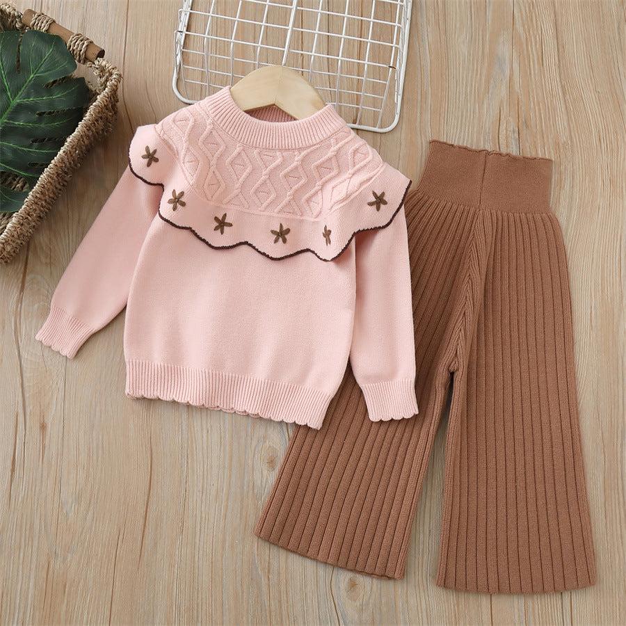 Conjunto Tejido Floral de 2 Piezas – Suéter + Pantalón