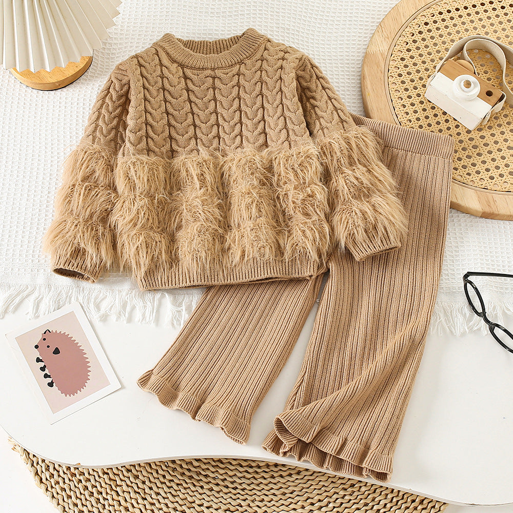 Set Otoñal de Punto con Textura Peluche – Color Caramelo