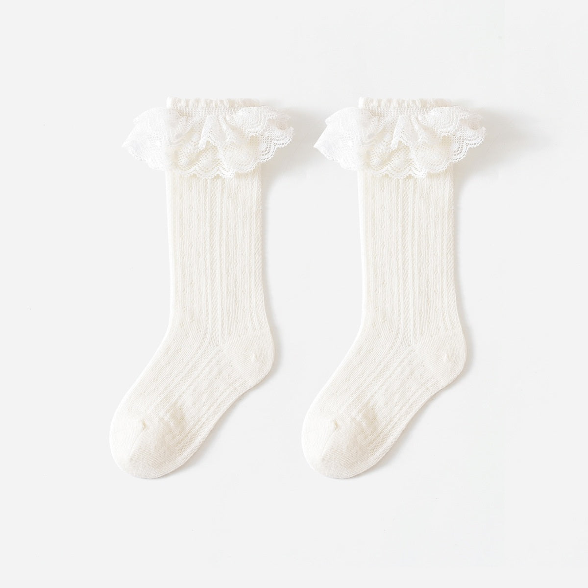 Medias Beige con Encaje para Bebé Niña