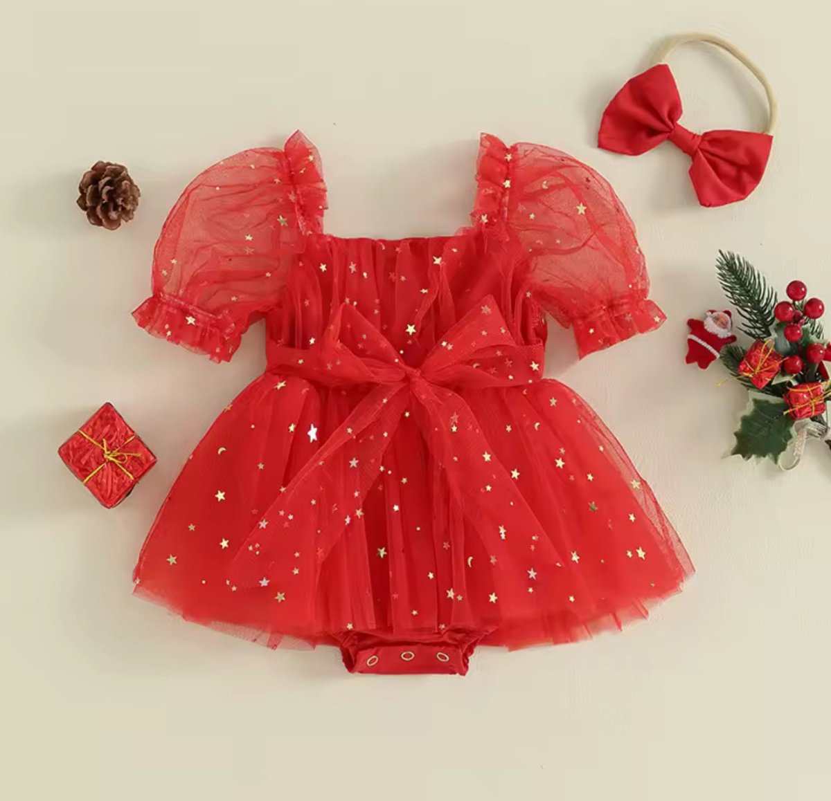 Vestido navideño estrellado | | Ropa de bebé y niña | El Closet de Emma Imagen principal del producto