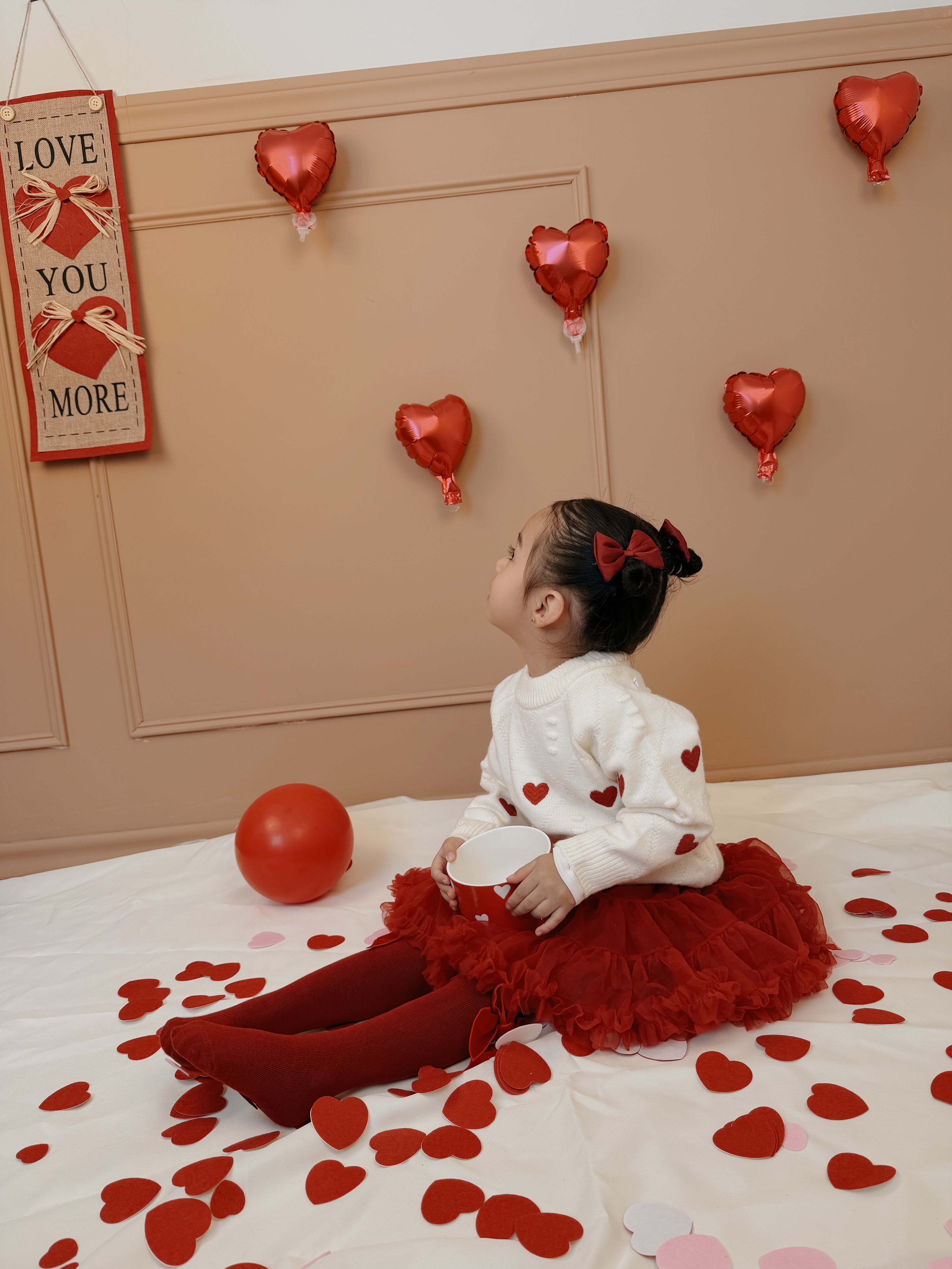 Conjunto Sweater Corazones con Falda Tul – Rojo Amor