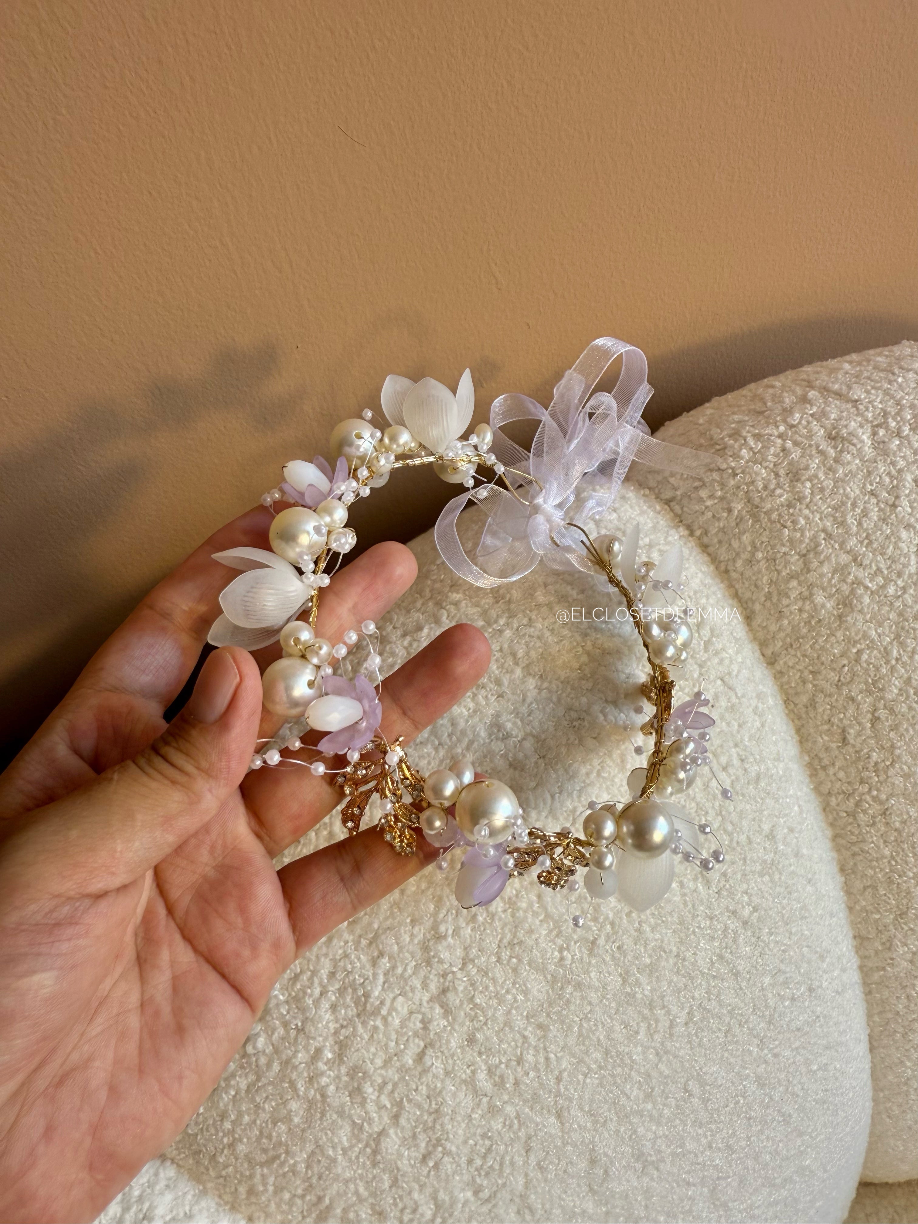 Tiara de perlas color lila 💜