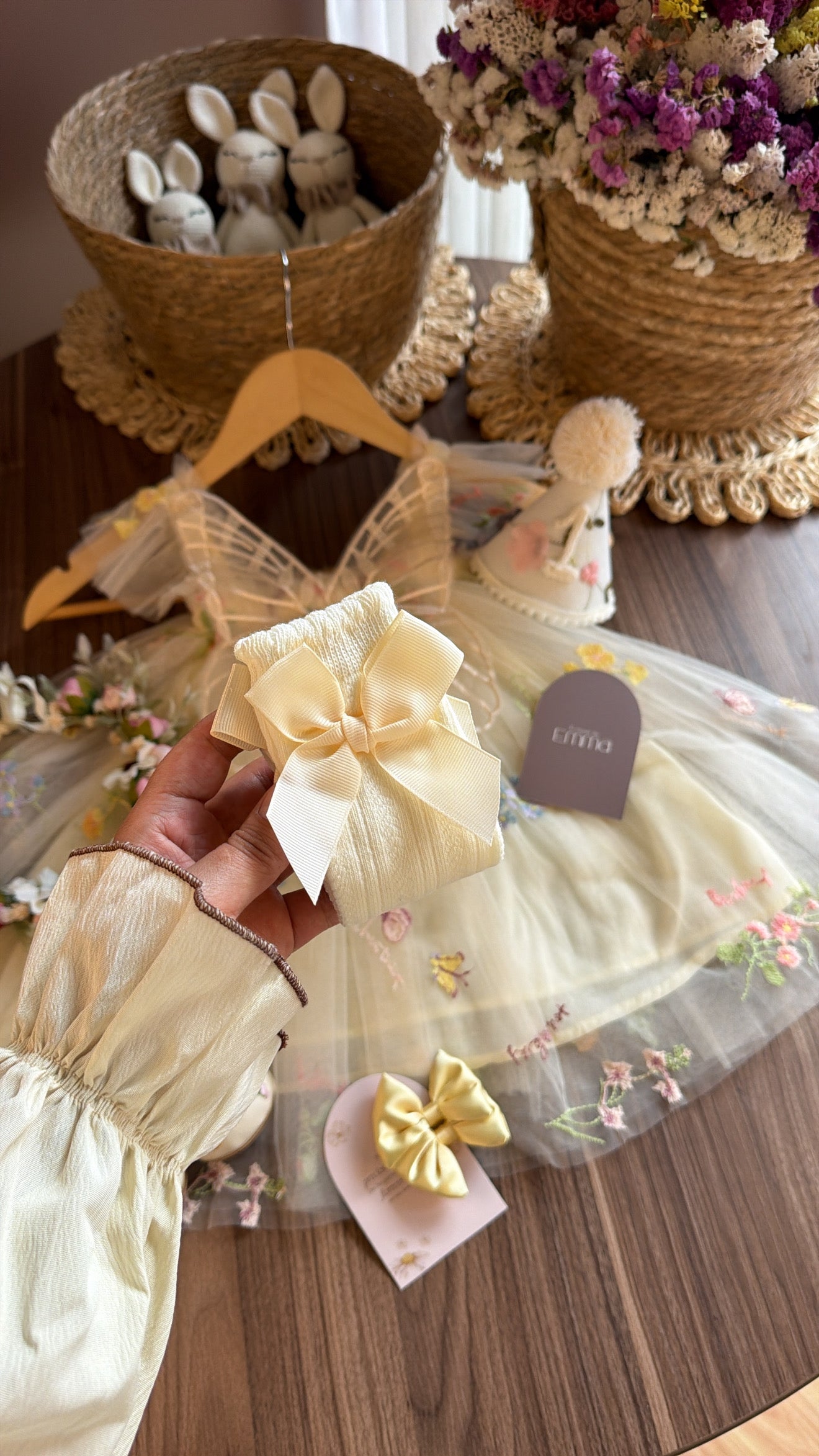 Outfit de Primer Año para Bebé Niña con Alas de Mariposa | Vestido Floral con Accesorios Completos