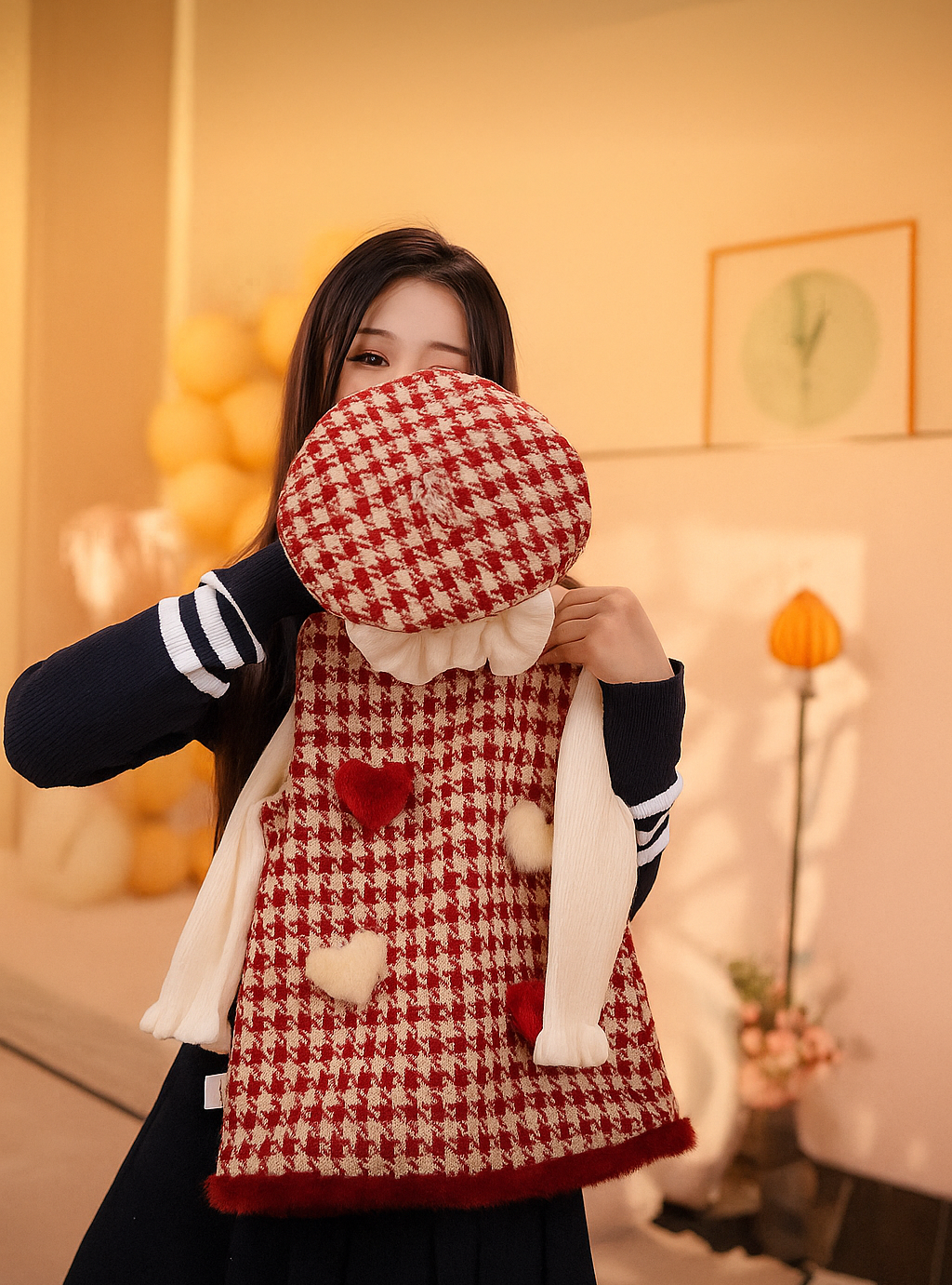 Vestido y Boina Cuadros Corazones – Colección Amor de Invierno ❤️❄️