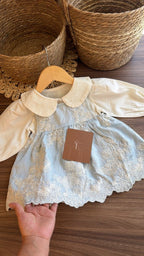 Vestido outfit Dulce Herencia Celeste | | Ropa de bebé y niña | El Closet de Emma