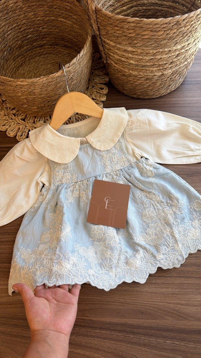 Vestido outfit Dulce Herencia Celeste | | Ropa de bebé y niña | El Closet de Emma