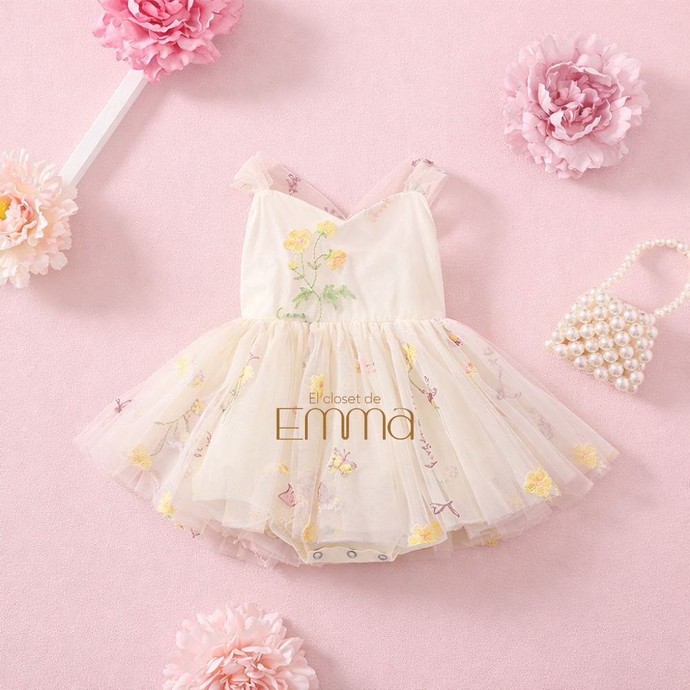 Vestido Floral Crema Tul Bordado – Edición Primavera Imagen principal del producto