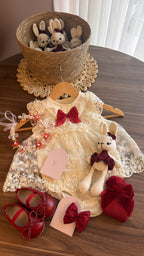 Vestido Vintage para Bebé 1 Año – Marfil y Borgoña