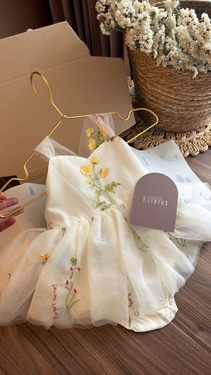 Vestido Floral marfil Tul Bordado – Edición Primavera | Vestido de Encaje | Ropa de bebé y niña | El Closet de Emma
