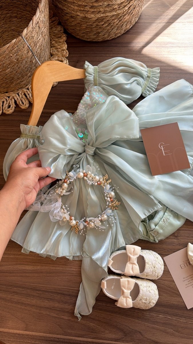 Vestido Bebé Elegante Verde Menta | | Ropa de bebé y niña | El Closet de Emma