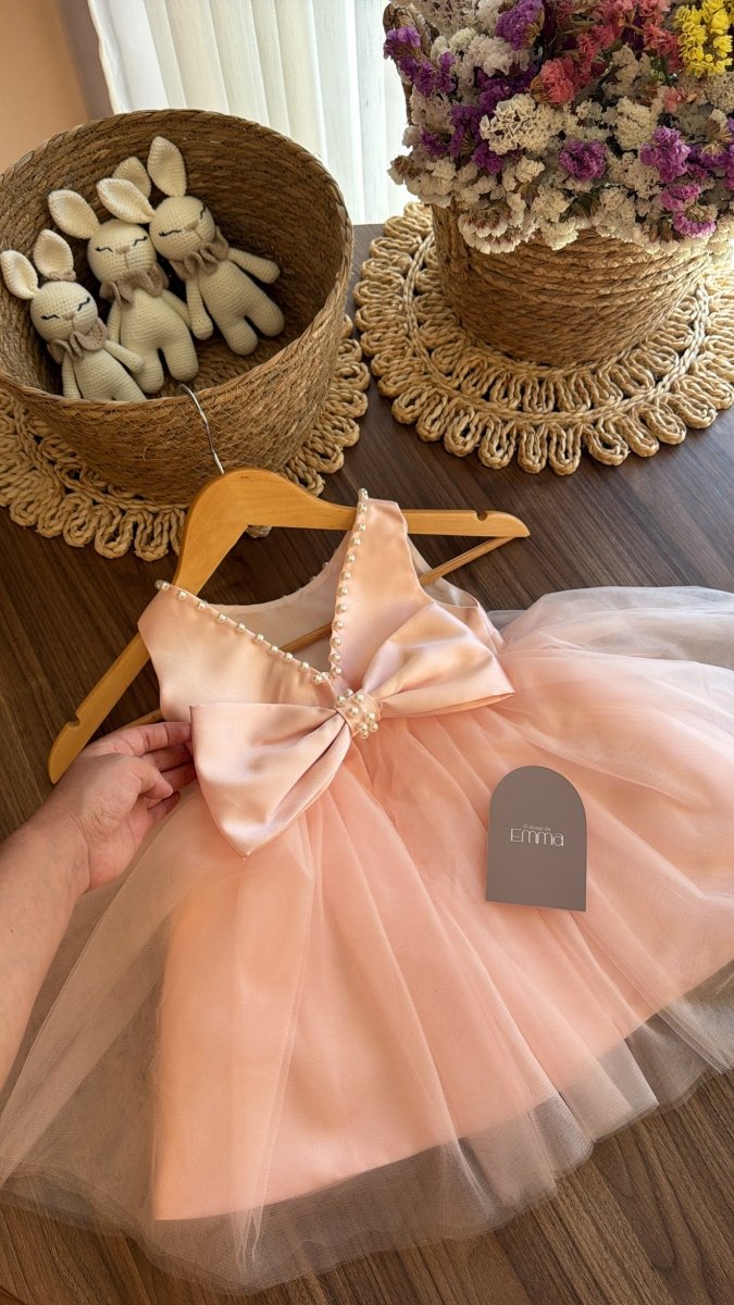 Outfit Elegante para Bebé Niña en Tono rosa con Vestido de Tul, Zapatos y Tiara | El Clóset de Emma | | Ropa de bebé y niña | El Closet de Emma