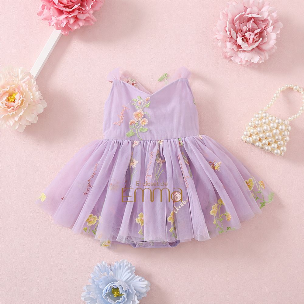 Vestido Floral Lila Tul Bordado – Edición Primavera Imagen principal del producto
