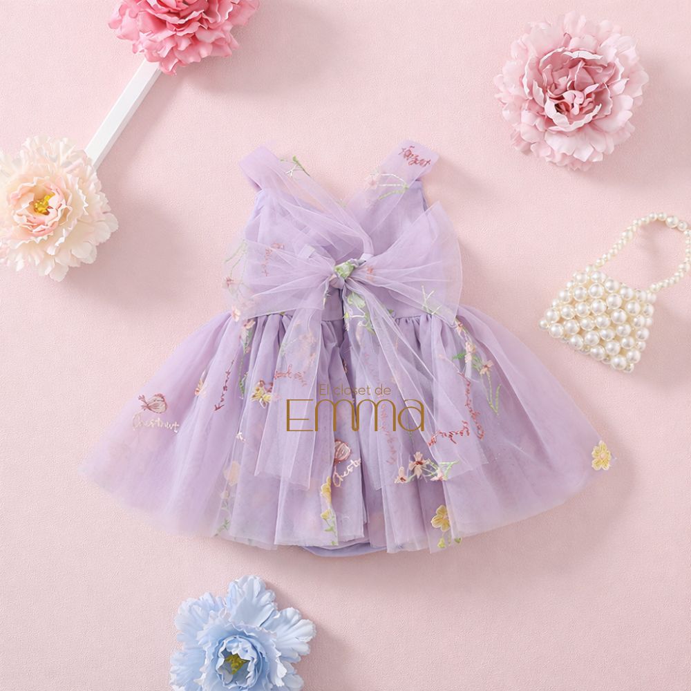 Vestido Floral Lila Tul Bordado – Edición Primavera