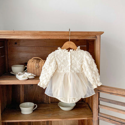 Vestido de Encaje con Flores 3D y Tul