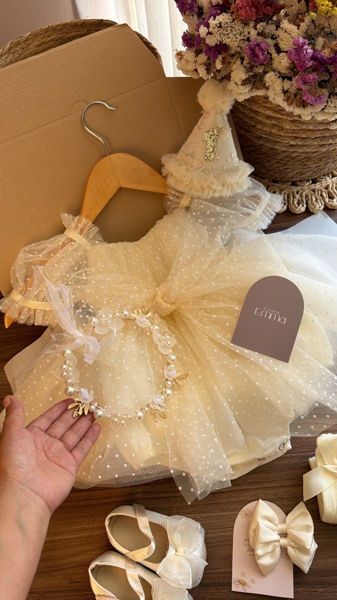 Outfit vestido Dulce Encanto Marfil | | Ropa de bebé y niña | El Closet de Emma