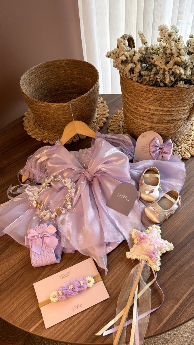 Outfit Princesa Lavanda Vintage para Bebé | Vestido Elegante con Accesorios | | Ropa de bebé y niña | El Closet de Emma