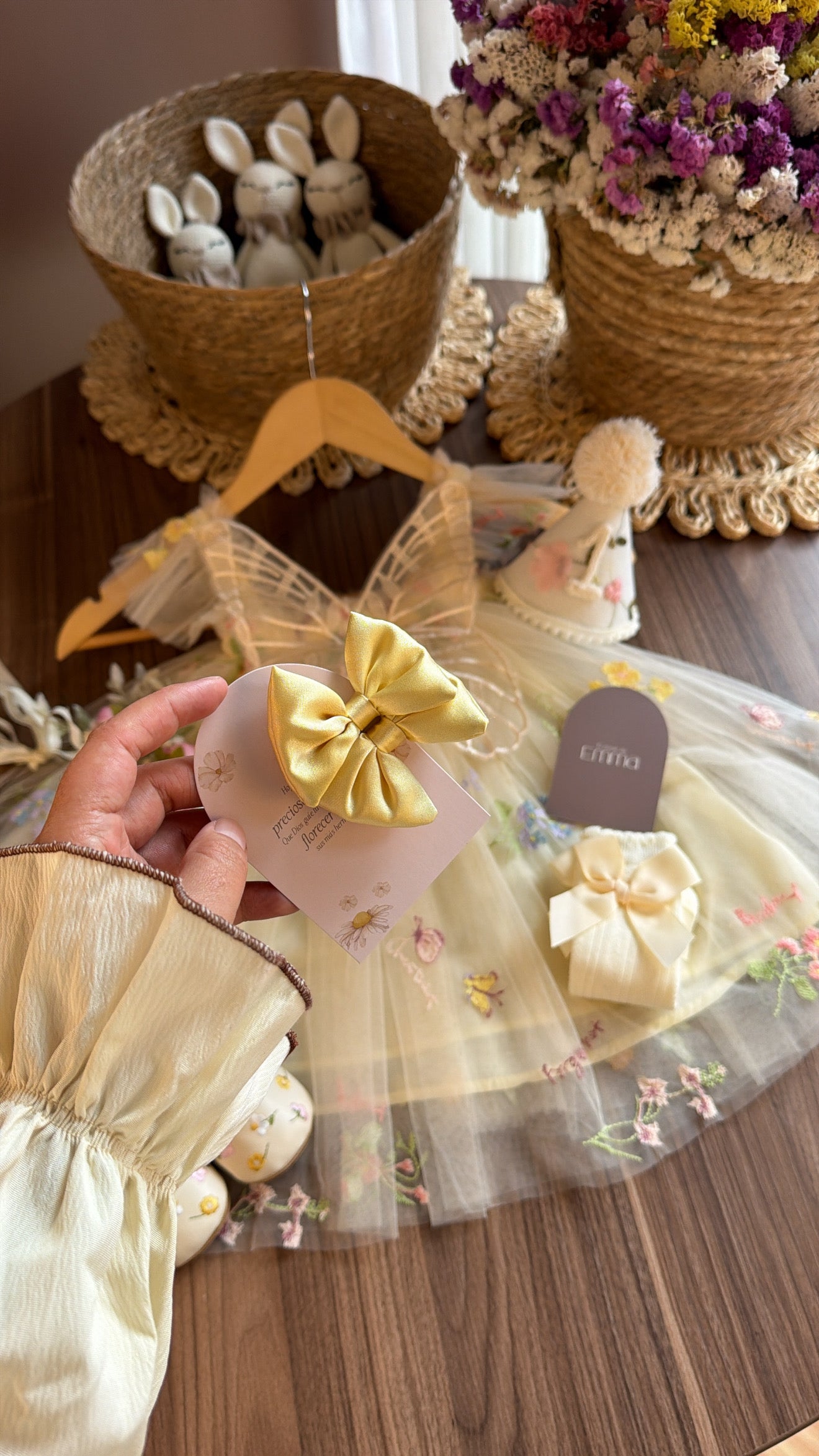 Outfit de Primer Año para Bebé Niña con Alas de Mariposa | Vestido Floral con Accesorios Completos