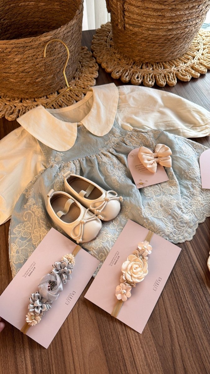 Vestido outfit Dulce Herencia Celeste | | Ropa de bebé y niña | El Closet de Emma