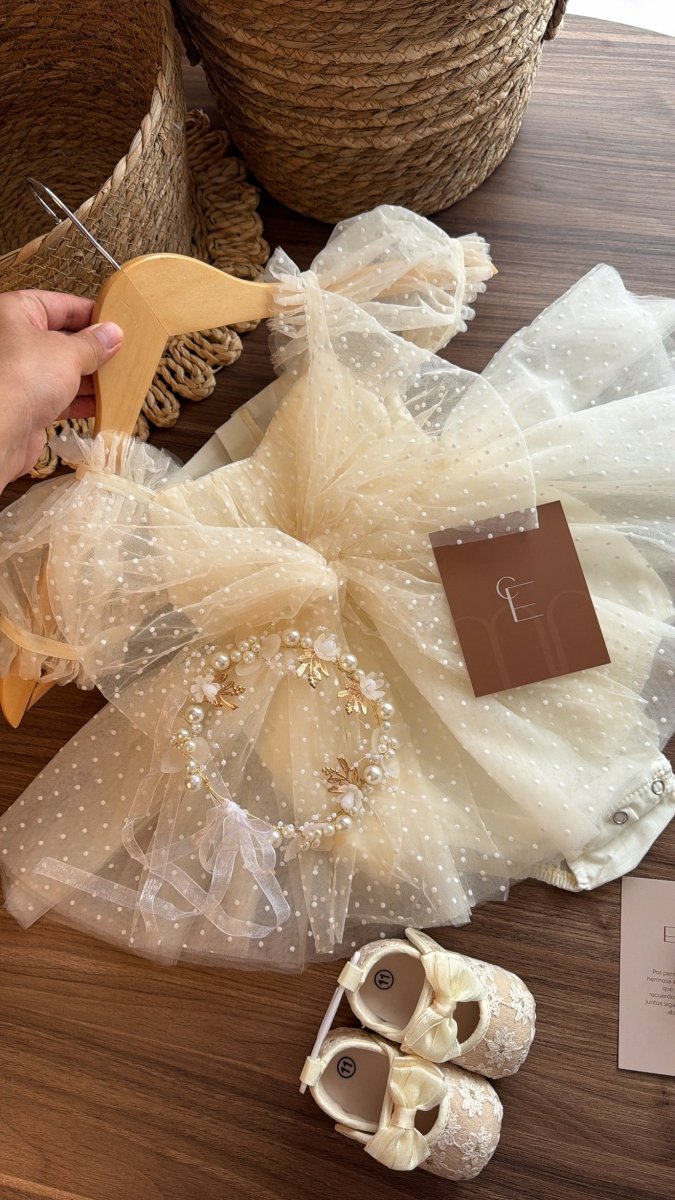 Outfit vestido Dulce Encanto Marfil | | Ropa de bebé y niña | El Closet de Emma