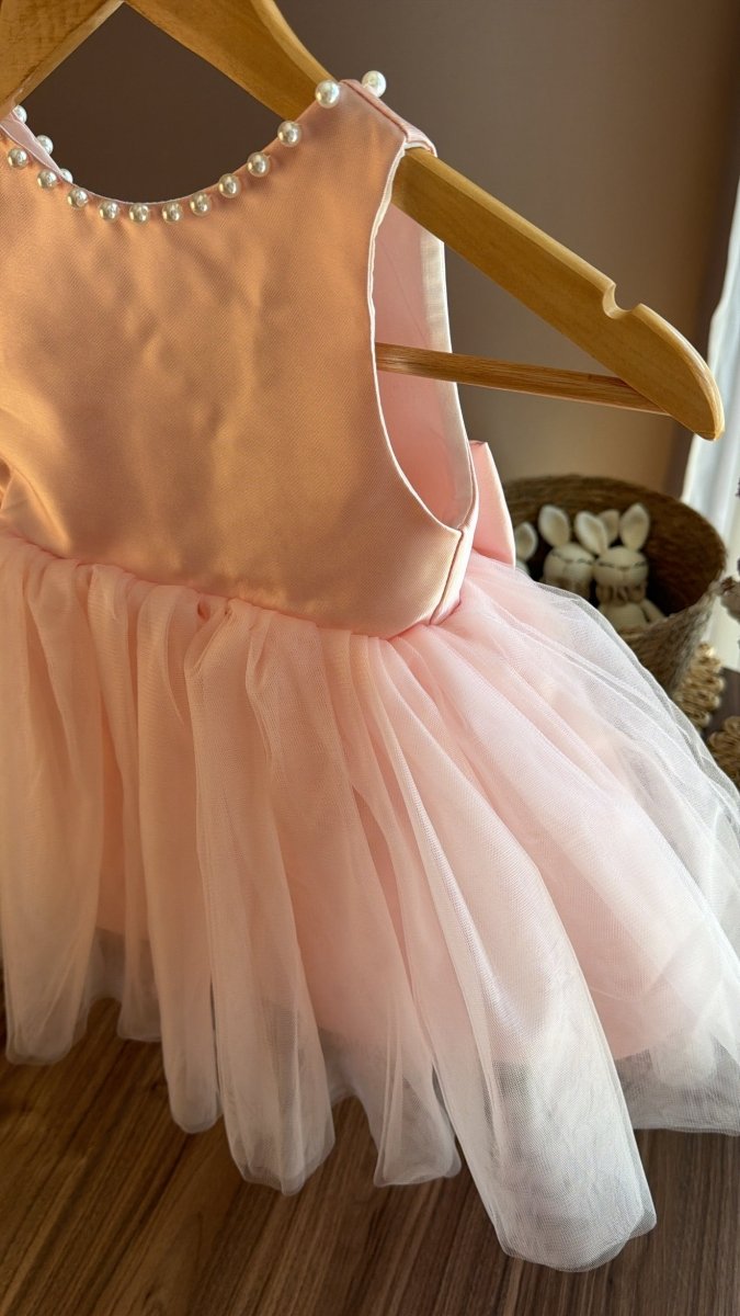 Vestido Tul Rosa para Bebé con Lazo Grande y Perlas | Cumpleaños y Fiesta | Vestido | Ropa de bebé y niña | El Closet de Emma