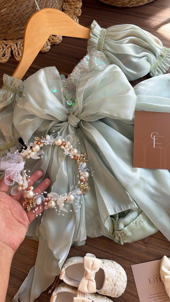 Vestido Bebé Elegante Verde Menta | | Ropa de bebé y niña | El Closet de Emma