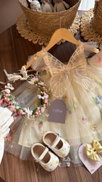Outfit de Primer Año para Bebé Niña con Alas de Mariposa | Vestido Floral con Accesorios Completos