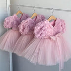 Vestido Rosa Princesa para Niña con Flores 3D y Tul | Fiesta, Cumpleaños y Sesión de Fotos