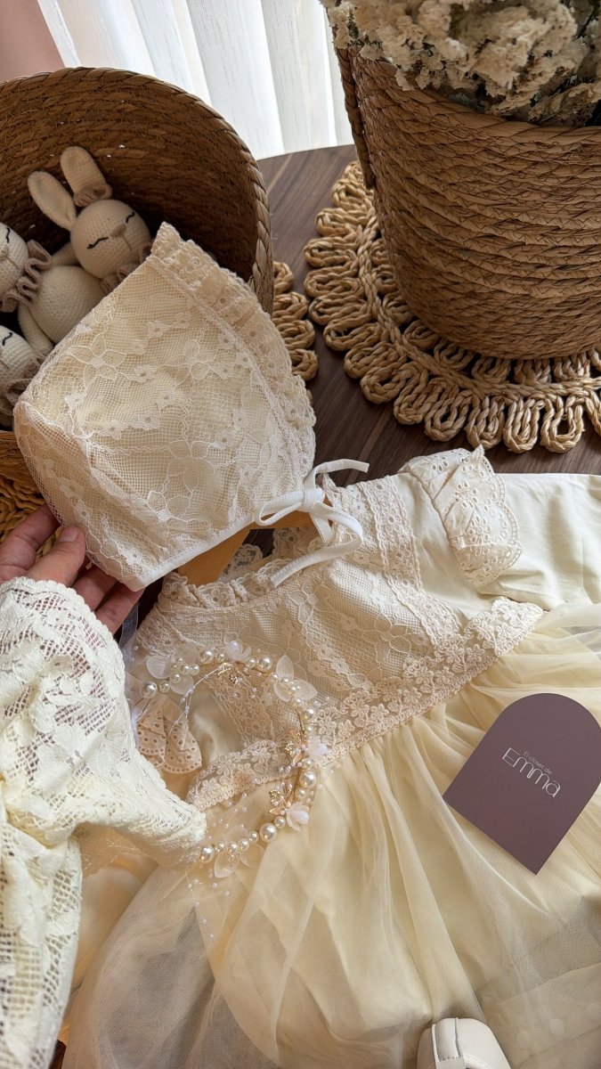 Conjunto de Bautizo para Bebé Niña en Marfil | Vestido Vintage con Accesorios | | Ropa de bebé y niña | El Closet de Emma