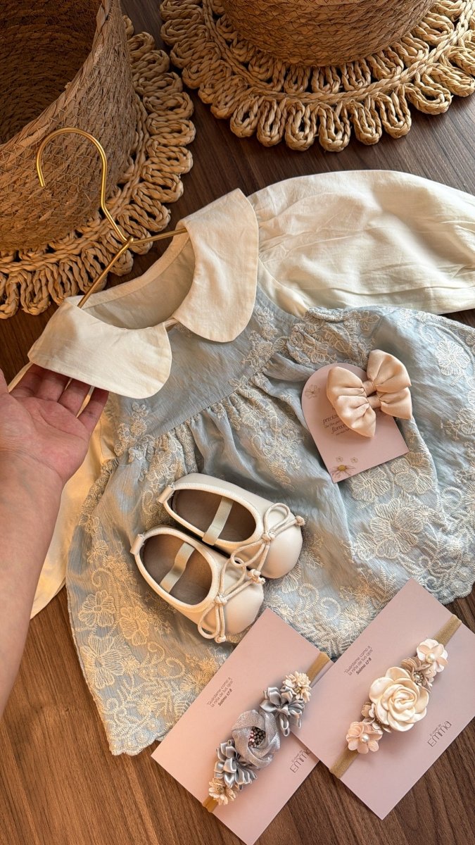 Vestido outfit Dulce Herencia Celeste | | Ropa de bebé y niña | El Closet de Emma