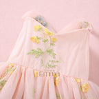 Vestido Floral Rosa Pastel Tul Bordado – Edición Primavera