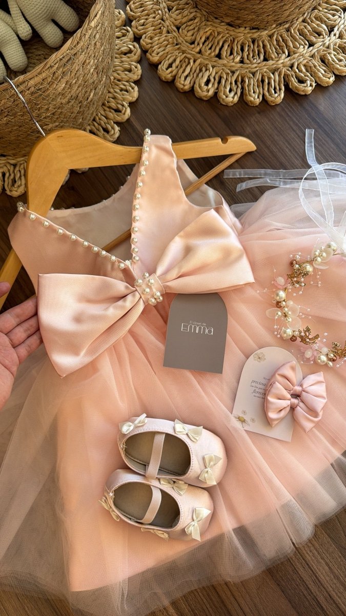 Outfit Elegante para Bebé Niña en Tono rosa con Vestido de Tul, Zapatos y Tiara | El Clóset de Emma | | Ropa de bebé y niña | El Closet de Emma