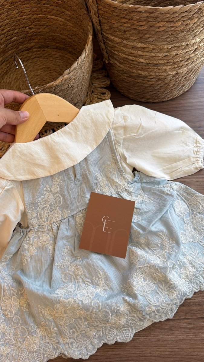Vestido outfit Dulce Herencia Celeste | | Ropa de bebé y niña | El Closet de Emma