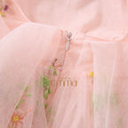 Vestido Floral Rosa Pastel Tul Bordado – Edición Primavera