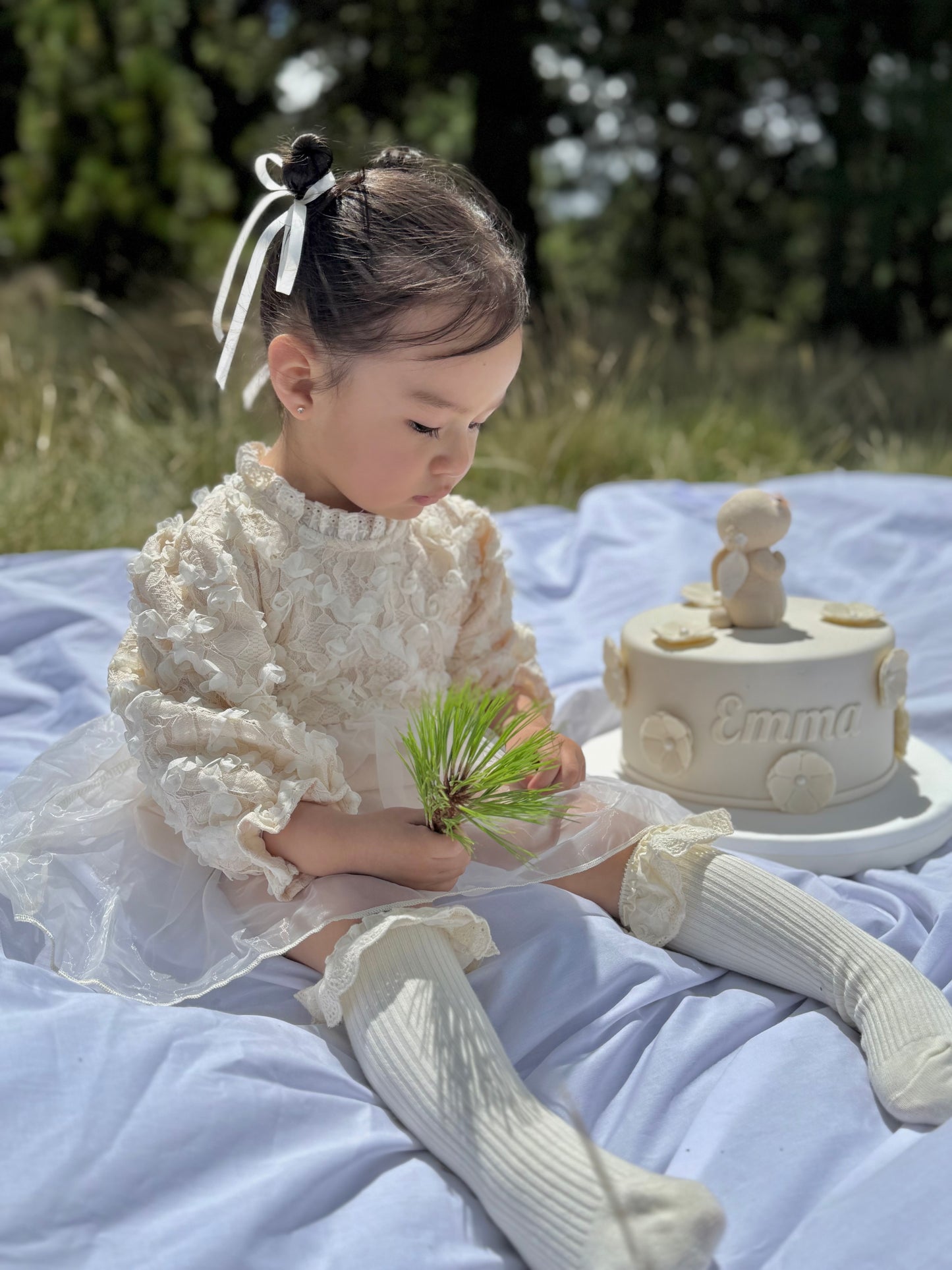 Vestido de Encaje con Flores 3D y Tul