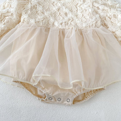 Vestido de Encaje con Flores 3D y Tul