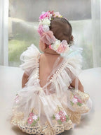 Enterizo de Encaje Floral con Tul Volado – Incluye Vincha