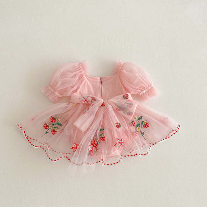 Vestido Jardín de Fresas Rosado