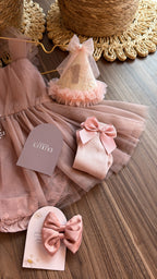Outfit Vintage Rosa Empolvado para Bebé Niña | Vestido de Tul Elegante con Accesorios | El Clóset de Emma